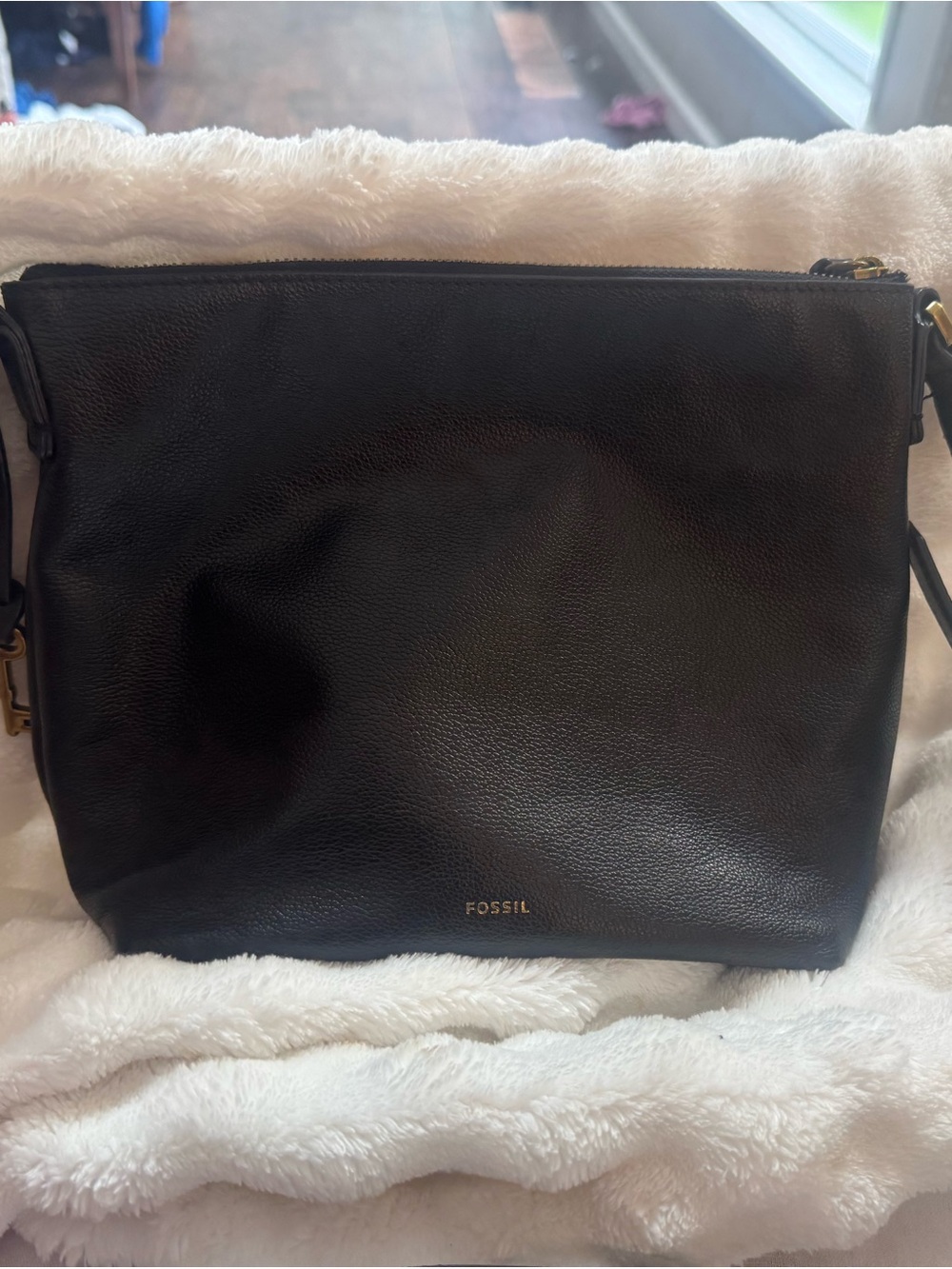Fossil Black Pebbled Leather Crossbody Bag
